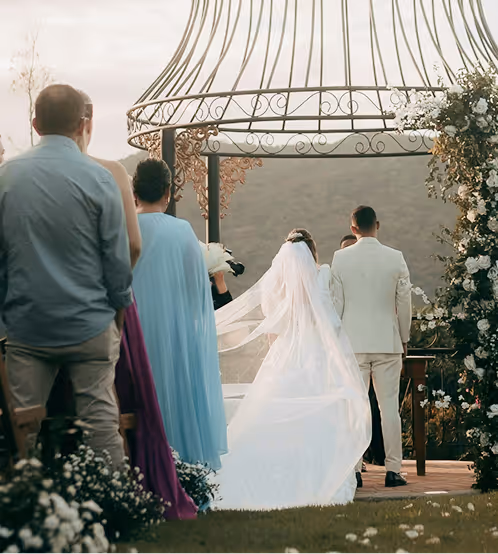 Wedding ceremony under gazebo